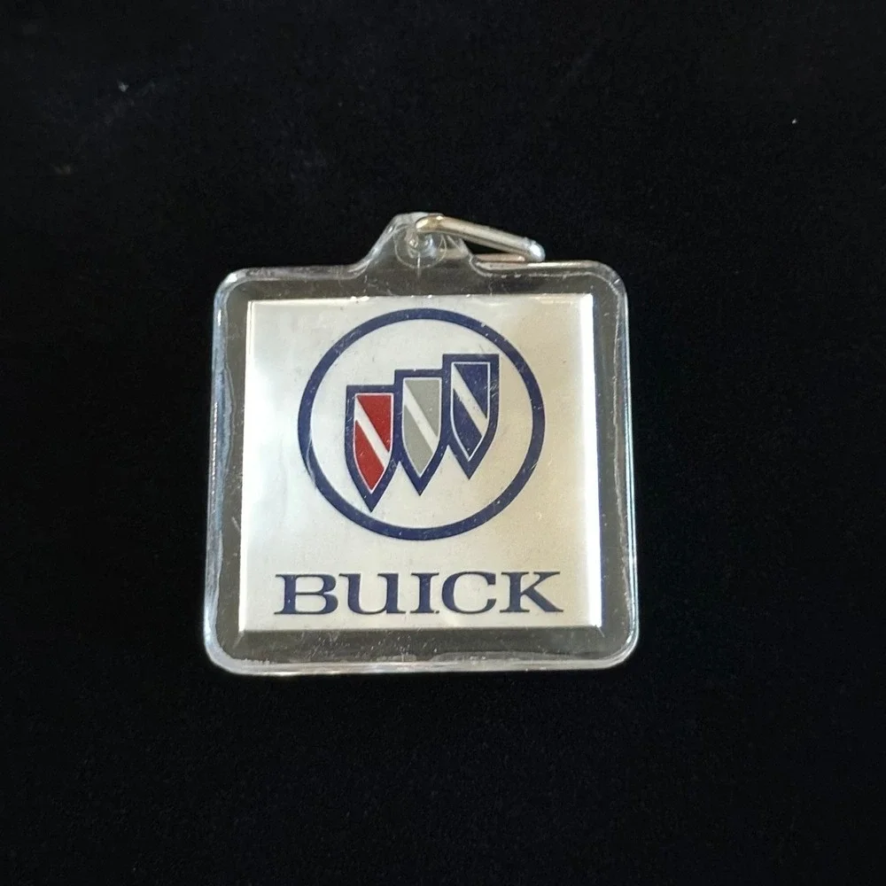 Vintage Buick Logo Keychain Tri-Shield Emblem Clear Acrylic Square Key Ring